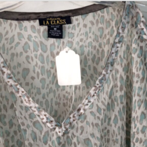 Women's Top/Cover-Up Sz Med Sheer drawstring waist beaded V-Neck/Cold Shoulder - Picture 6 of 12